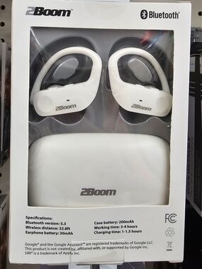 White Bluetooth Earhook Headphones - Wireless Sports Earbuds